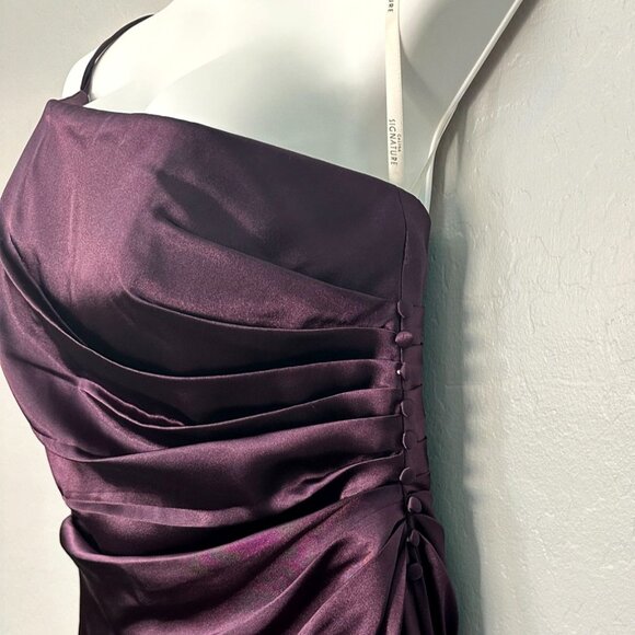 Galina Signature Charmeuse Draped One-Shoulder Plum Bridesmaid Dress Size 12 - Picture 6 of 11